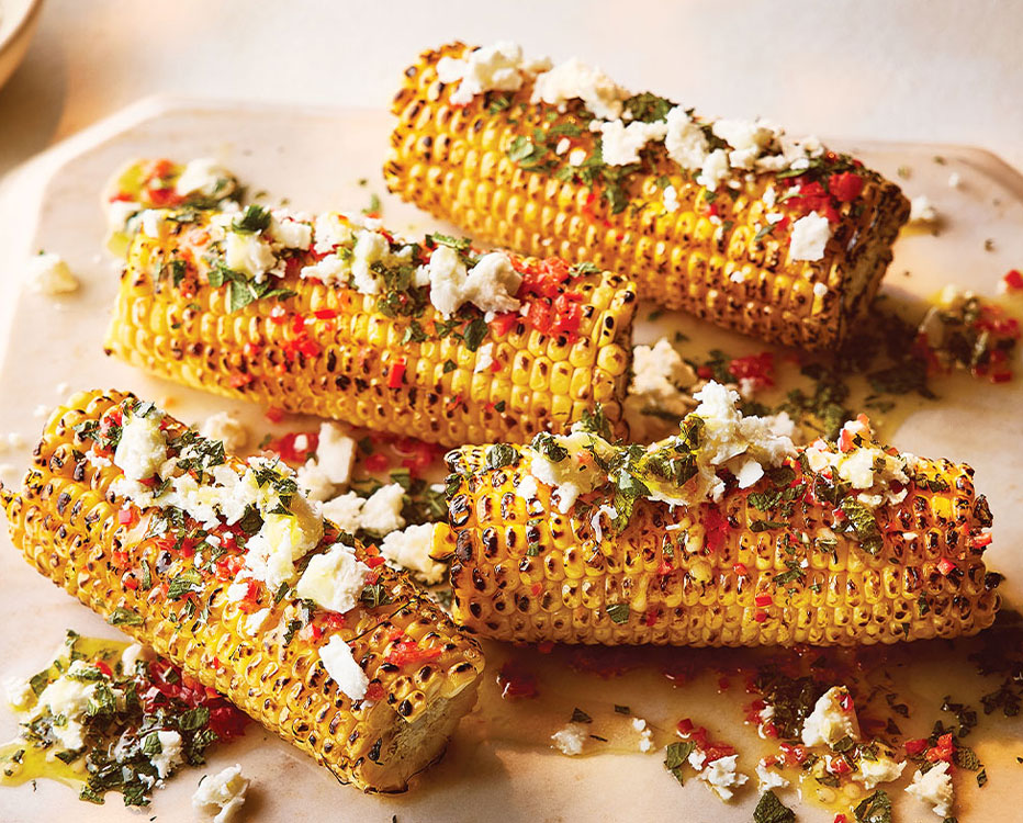 Charred corn with chilli, lime and mint butter