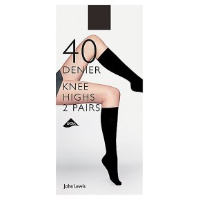 John Lewis 40 denier black knee high tights, pack of 2
