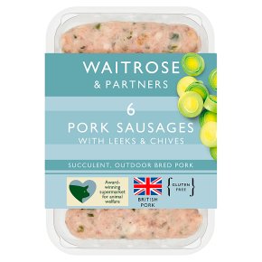 Waitrose 6 British pork, leek and chive sausages