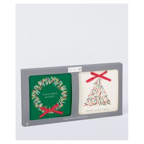 L Square Tree/Wreath Bow Christmas Cards