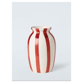 John Lewis Hand Painted Striped Stoneware Vase, H18cm, Haze Blue