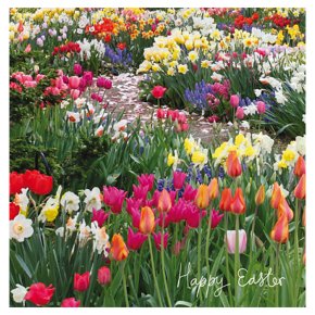 Yard With Spring Flowers Easter Greetings Card