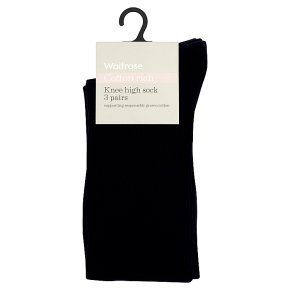 Waitrose Cotton Rich Navy Knee High Socks