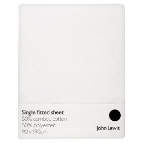 John Lewis Anyday Polycotton Fitted Sheet Single, White