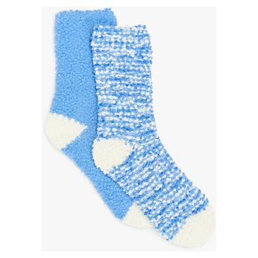 John Lewis Popcorn Fleece 2PP Socks Blue