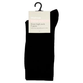 Waitrose Cotton Rich Black KneeHigh Socks