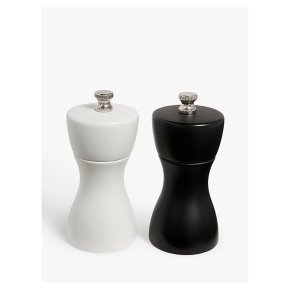 Rubber Wood Salt & Pepper Mills, Set of 2, Black/White