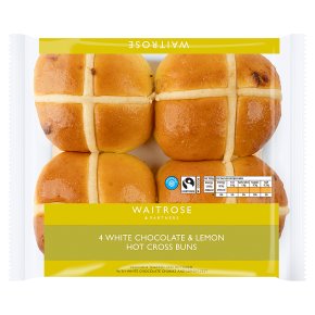 Waitrose 4 White Choc & Lemon Hot Cross Buns