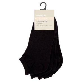 Waitrose Cotton Rich Black Trainer Socks