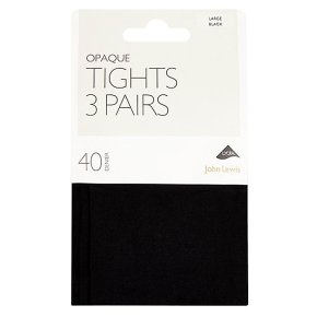 John Lewis 40 denier black opaque tights, pack of 3 (small)