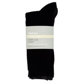Waitrose Cotton Rich Black Ankle Socks