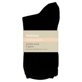 Waitrose Cotton Rich Black Ankle Socks