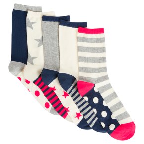 John Lewis 5pk Spots Ankle Socks