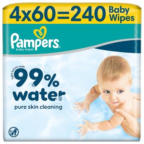Pampers 99% Water Baby Wipes 4x60pk
