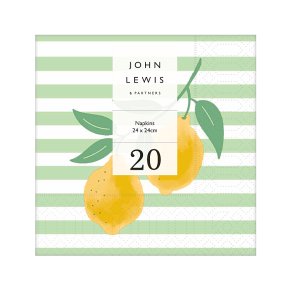 John Lewis Stripe Lemon Napkin 25cm 20 pack