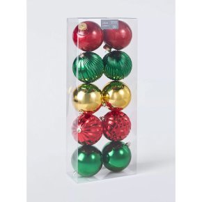 10pc Shatterproof Baubles Red/Green/Gold