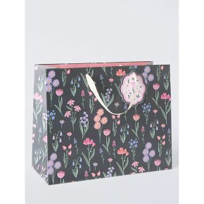 Navy Stemmed Floral Medium Bag