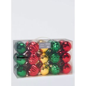 30pc Shatterproof Baubles Red/Green/Gold