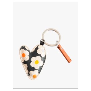 Caroline Gardner Multi Flower Charcoal Printed Heart Keyring