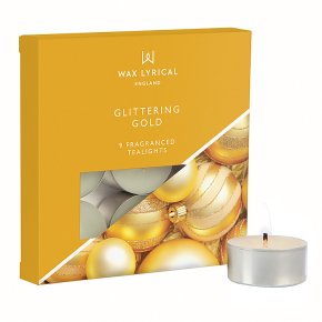 Wax Lyrical England Scented Tealights x9, Glittering Gold