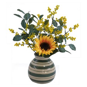 Curate Faux Floral Sunflower Bouquet in Green Strap Ceramic Pot, 48cm Height