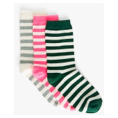 Pink/Grey/Green Stripe Socks 3PK