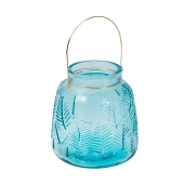 Smart Garden Decorative Leaf Embossed Glass Lantern, Blue