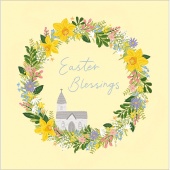 Wreath And Church, Happy Easter Card