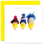 Chicks In Woolly Hats, Happy Easter Card