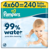 Pampers 99% Water Baby Wipes 4x60pk