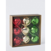 9pc Metal Bell Baubles Red/Gold/Green