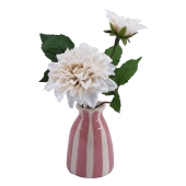 Curate Faux Floral Blush Pink Floral in Pink Stripe Ceramic Pot, 28cm Height