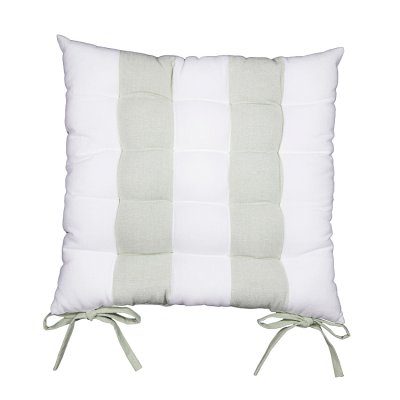 Premier Broad Striped Reversible Seat Pad with Ties, Sage Green, 43cm