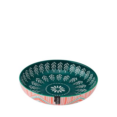 Mikasa Glazed Stoneware Bowl, Red Damask, 15.5x7.5cm