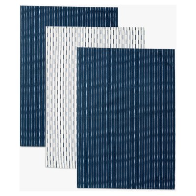 John Lewis Striped Tea Towels, Pack of 3, Dark Blue