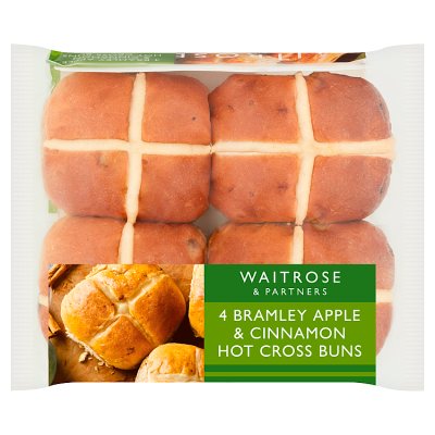 Waitrose 4 Apple & Cinnamon Hot Cross Buns