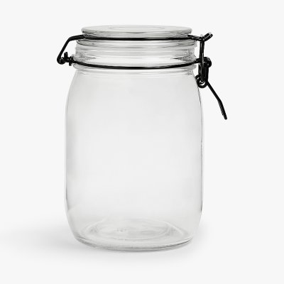 John Lewis ANYDAY Clip-Top Glass Storage Jar, 1L, Black/Clear