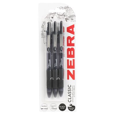 Zebra Z-Grip Pack of 3 Black Ballpoint Pen