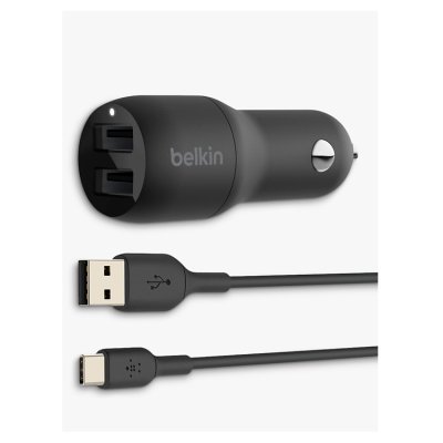 Belkin Dual Port Car Charger USB-A/USBC-A Cable Black