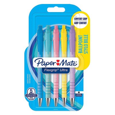 Paper Mate Pastel Pack of 5 Black Flexgrip Ballpoint Pens