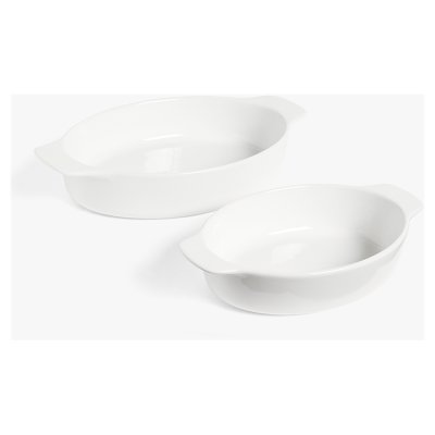 John Lewis ANYDAY Porcelain Oval Roasters, Set of 2, White