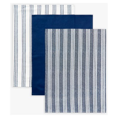 John Lewis Striped Tea Towels Navy Blue 3Pk