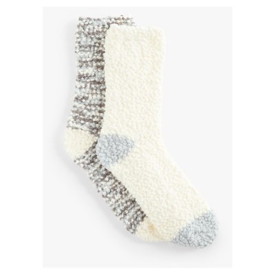 John Lewis Popcorn Fleece Socks Grey 2 Pack