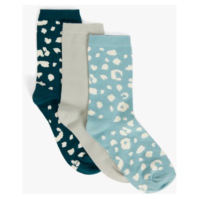 Teal Leopard Ankle Sock 3Pk