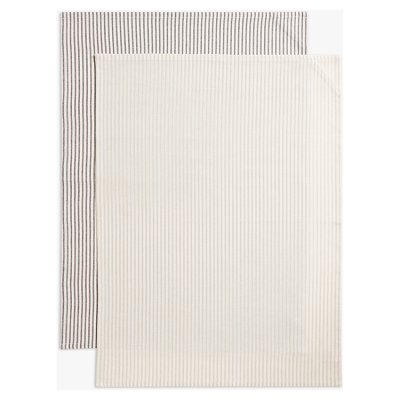 John Lewis ANYDAY Woven Stripe Cotton Tea Towels, Pack of 2, Charcoal