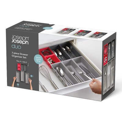 Joseph Joseph Duo Drawer Organiser Set 7pc, Grey/Red