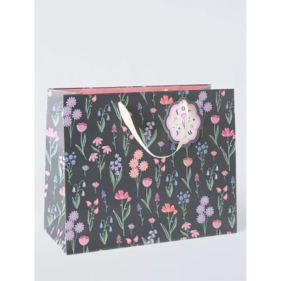Navy Stemmed Floral Medium Bag