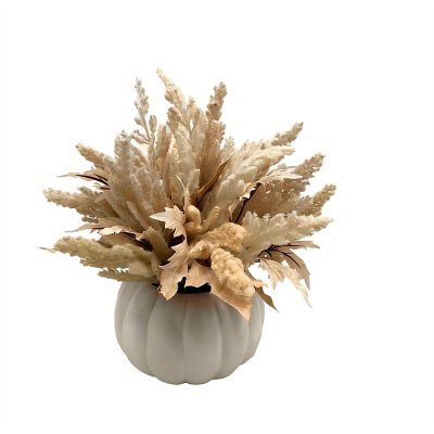 Curate Faux Floral Autumnal Neutral Reeds in White Pot, 30cm