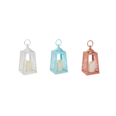 Smart Garden Cornish Lantern with Flicker Candle, White, Blue & Coral, Assorted