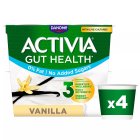 Activia Vanilla No Added Sugar Fat Free Gut Health Yoghurt Multipack 4x115g